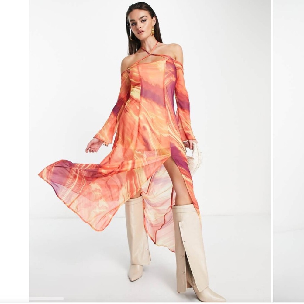 ASOS Annorlunda NWT lava print mesh circle trim maxi dress in multi WOMANS 6